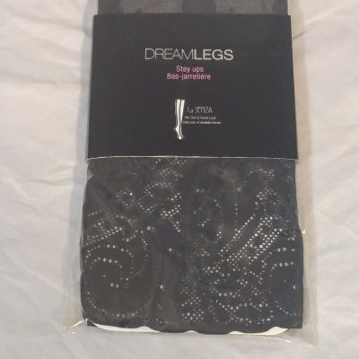 La Senza Dreamlegs Stay Up Stockings Pin Dot & Floral Lace Black